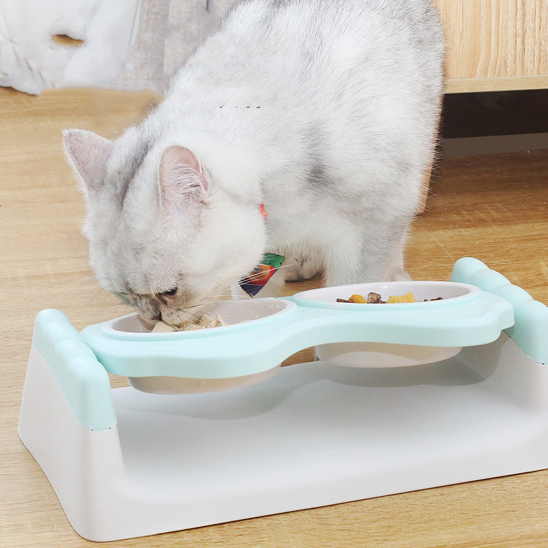 Khaki double pet bowl with non-slip base for food and water
