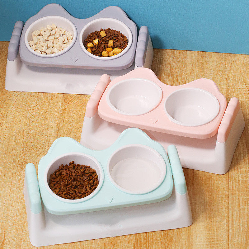 Khaki double pet bowl with non-slip base for food and water
