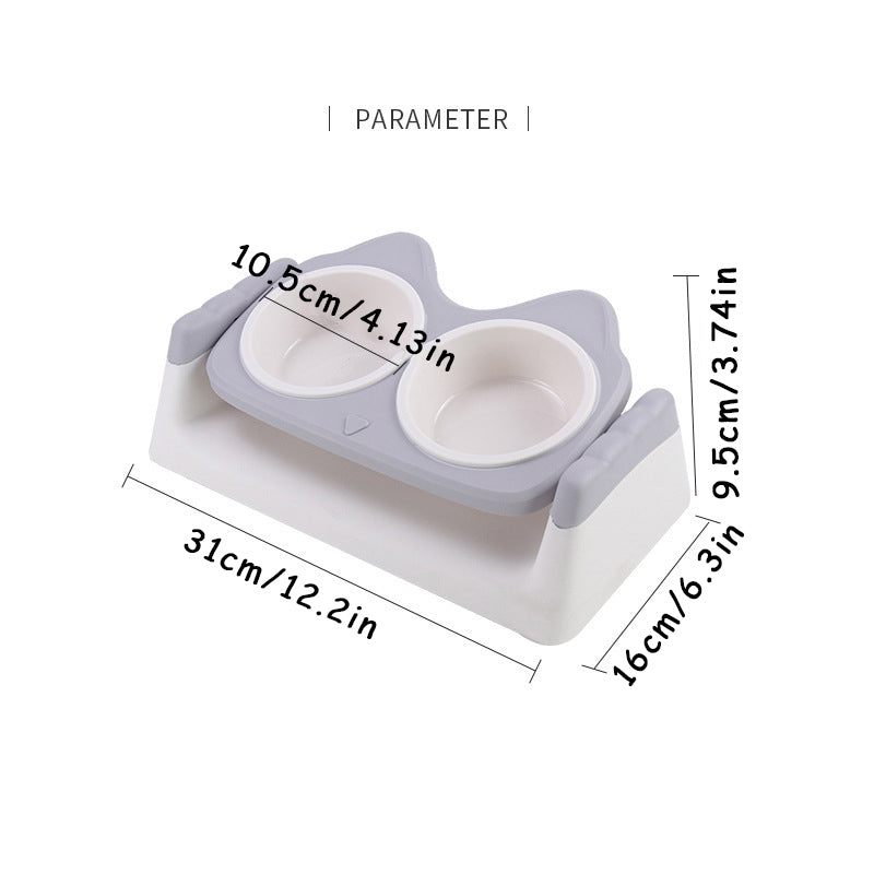 Khaki double pet bowl with non-slip base for food and water