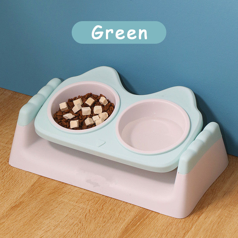Khaki double pet bowl with non-slip base for food and water