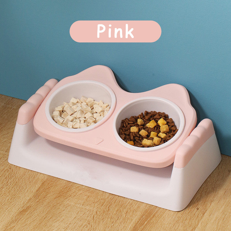 Khaki double pet bowl with non-slip base for food and water