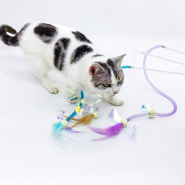 Hand-held Long Sequined Feather Cat Teasing Stick