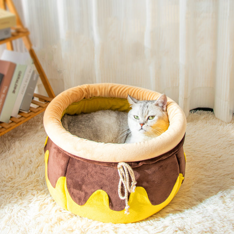 Bee Jar Pet Bed for Cats & Small Dogs | Cozy Plush Pet Bedding