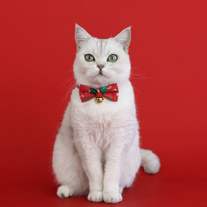 Christmas Plaid Bow Tie Pet Collar for Dogs and Cats