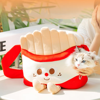 Cat travel bag with hamburger fries design and secure zipper