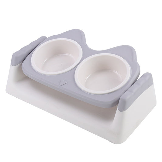 Khaki double pet bowl with non-slip base for food and water