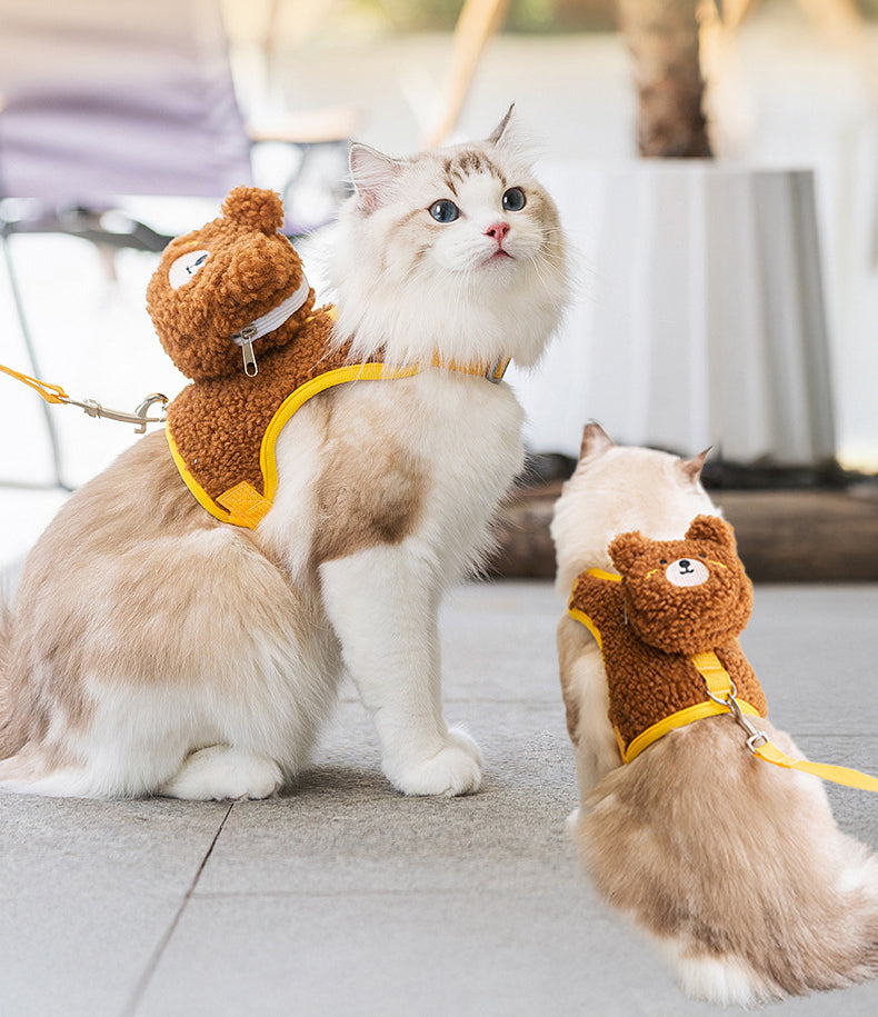 Plush outdoor cat harness and leash set for safe outdoor adventures